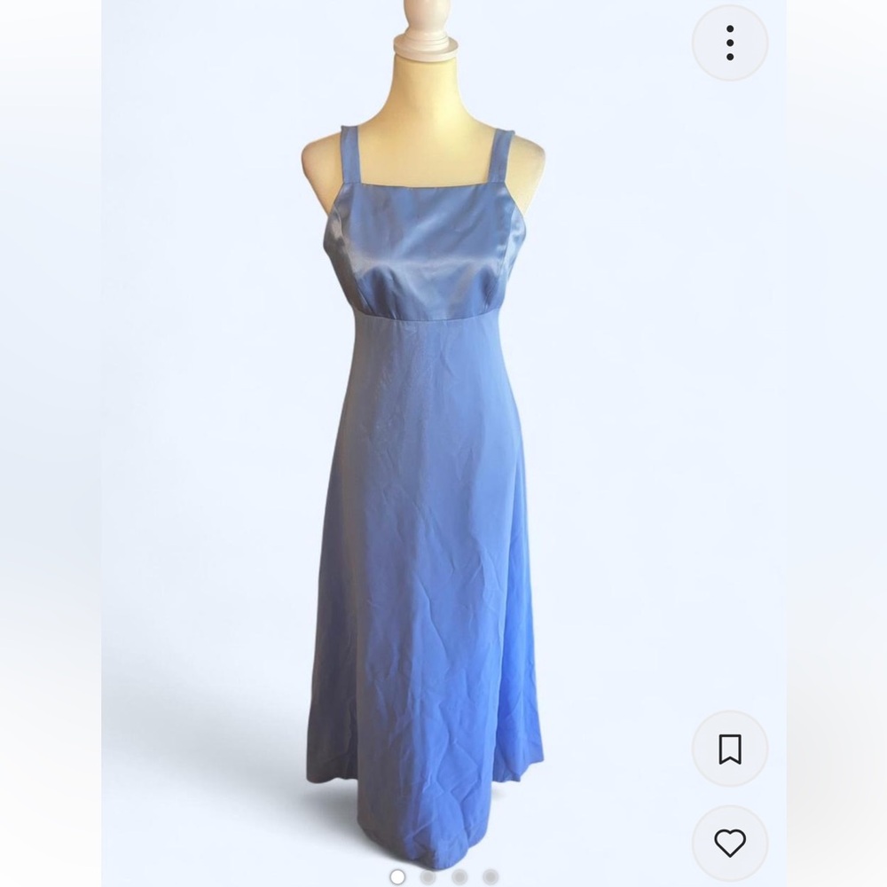 Papell Boutique Evening blue silky maxi dress w/ square neckline Size 6